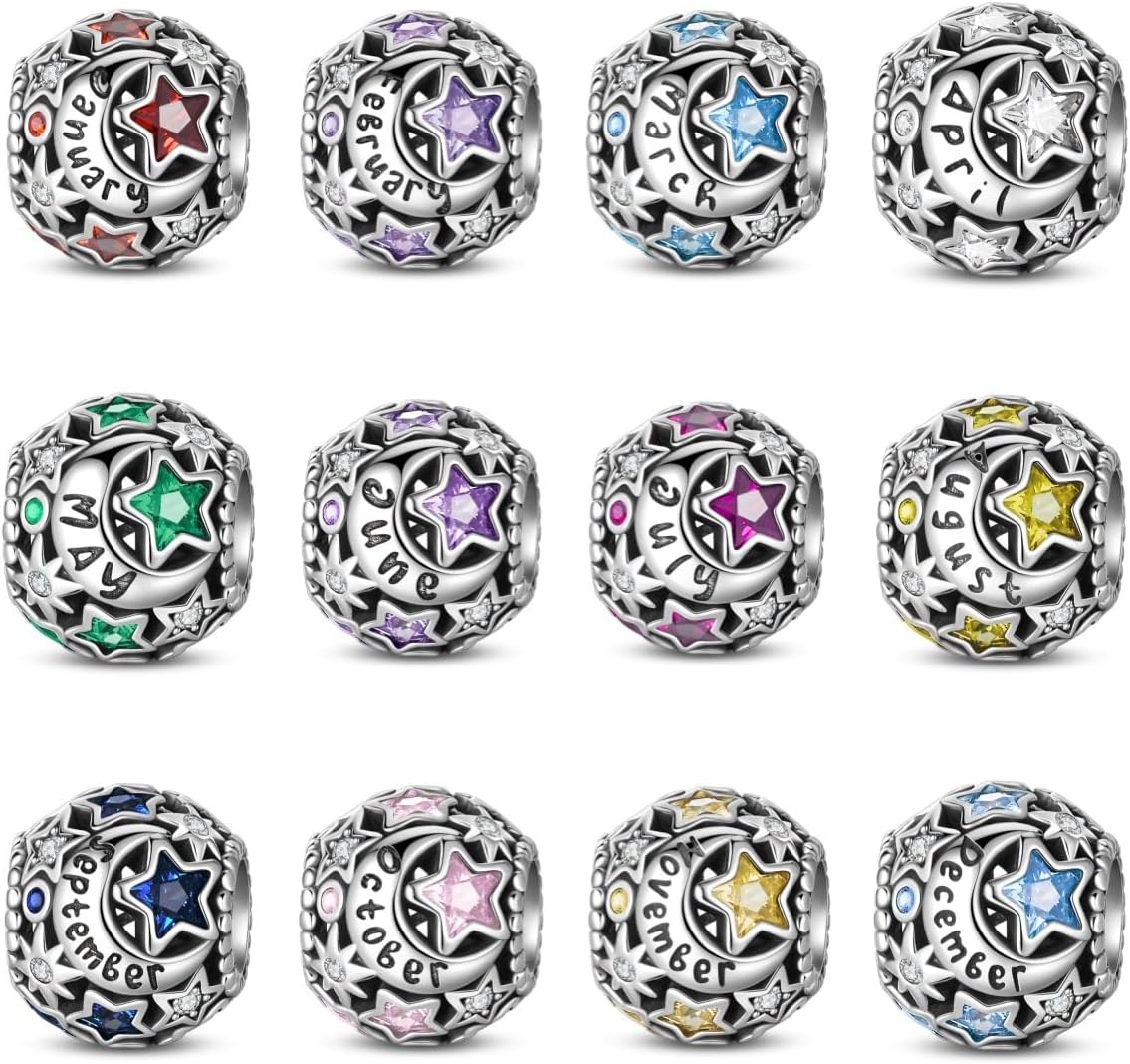 925 Sterling Silver Birthstone Charm For Bracelet Sun Moon Star From January To December Happy Birthday Bead Charms For Women Jewelry Gifts - Image 7