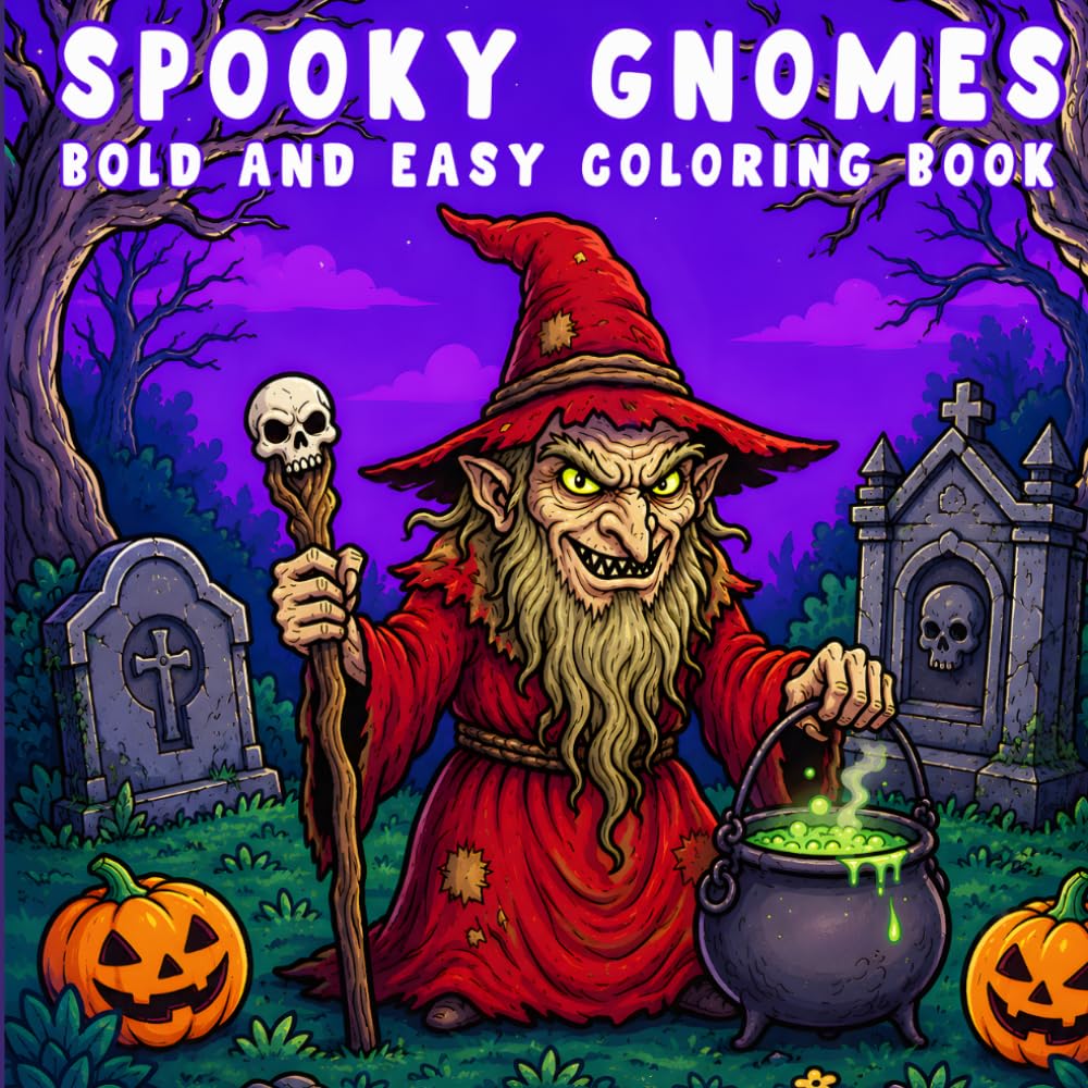 Spooky Gnomes: Bold and Easy Coloring Book for Adults, Teens, and Seniors with Cozy Halloween Gnomes for Relaxation