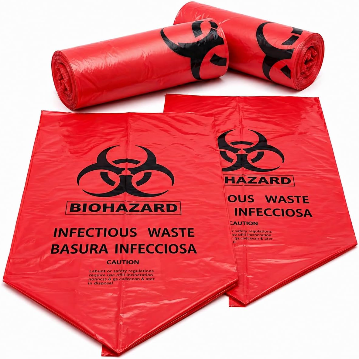 Biohazard Bags 100 Pack, 10 Gallon 24 x 24 Inch Medical Waste Liners | 100 red 10-gallon biohazard liners, 24 x 24 inch, approx. 1.5 mil, for clinics, labs and veterinary offices