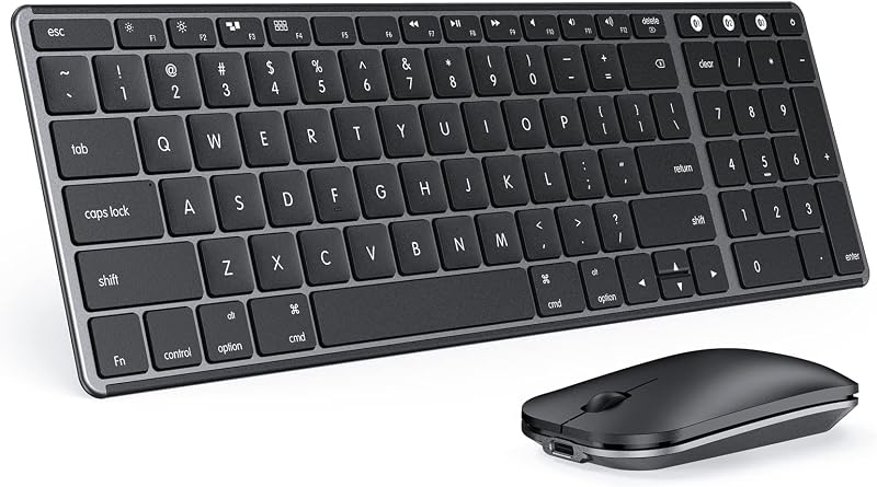 Seenda SKM64-2 Combo de teclado y mouse Bluetooth para Mac, MacBook y iPad | Conmutación Bluetooth multidispositivo, silencioso, recargable, compacto, inalámbrico y delgado para MacBook Pro/Air, iPhone, negro gris