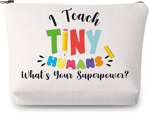 Miniatura 7 de Bolsa de maquillaje para profesores, regalos para profesores de preescolar, enseño a pequeños seres humanos Cuál es tu superpoder Bolsa para