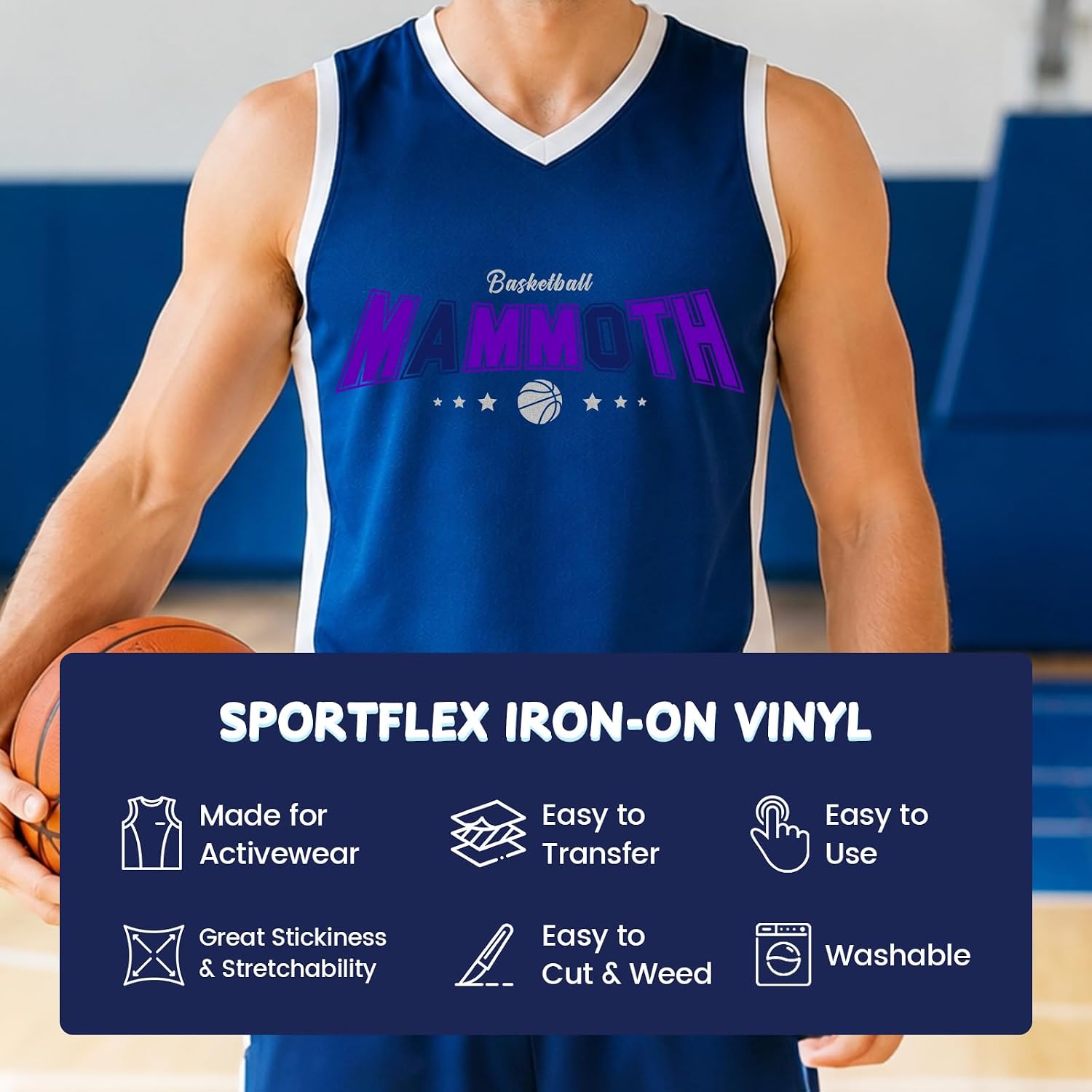 SportFlex Iron On Vinyl, Navy HTV - 8 Sheets, 12" x 10" Heat Transfer Vinyl