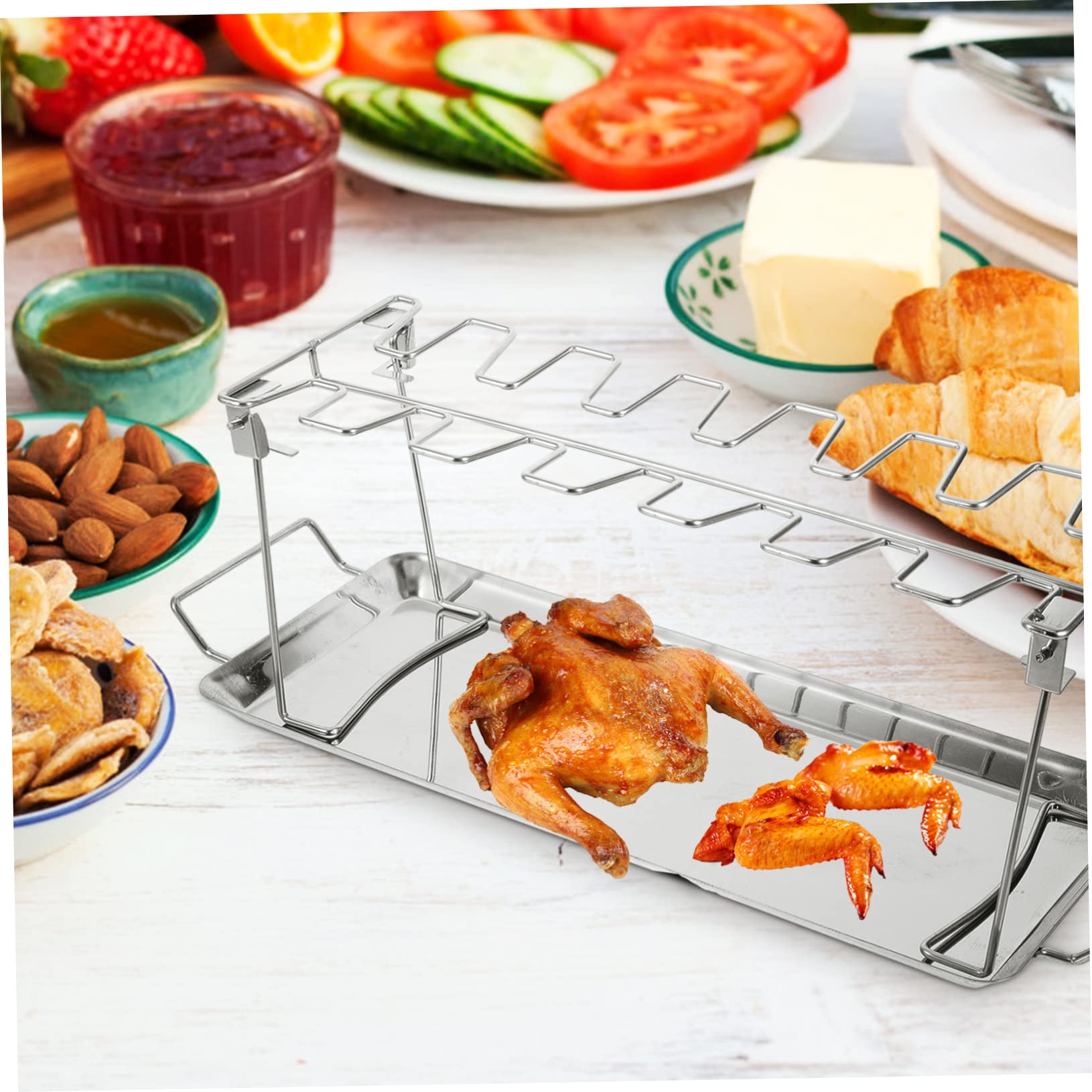 Set Forche per Pollo da Arrosto in Acciaio Inox 2 Pezzi | Argento, Pratica da Usare, per Grigliate All'aperto e Feste in Giardino