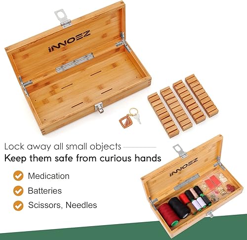 Miniatura 6 de Caja de seguridad de bambú para cuchillos de cocina, organizador de cajones de cuchillos, caja de almacenamiento con cerradura y llave para mantener