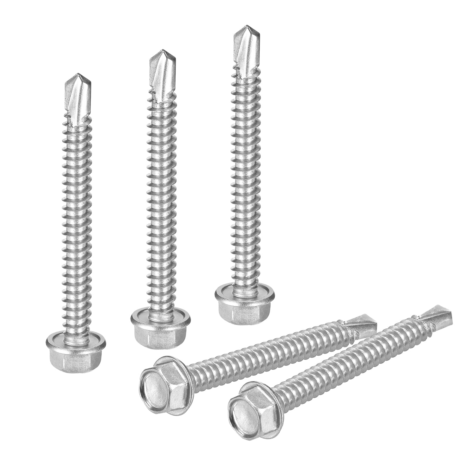 sourcing map 25Pcs #14 x 2-1/2" Self Drilling Screws, 410 Stainless Steel Self Tapping Screws for Metal, Hex Washer Head Sheet Metal