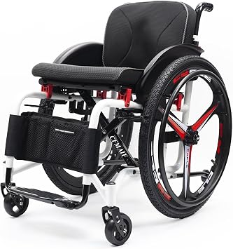 Lightweight Sports Wheelchair Portable Outdoor Folding Wheelchairs Self-propelled Manual Chair with Anti-Tipper for Adults38cm/14.9in Seat