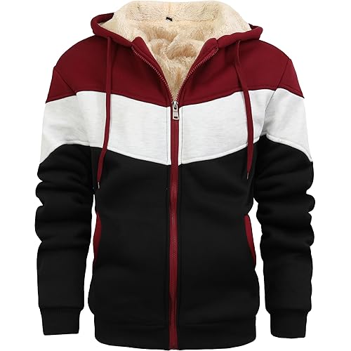 Men's Winter Fleece Thermal Jackets for Men Sherpa Lined Hoodies Warm Thick Jacket Outerwear