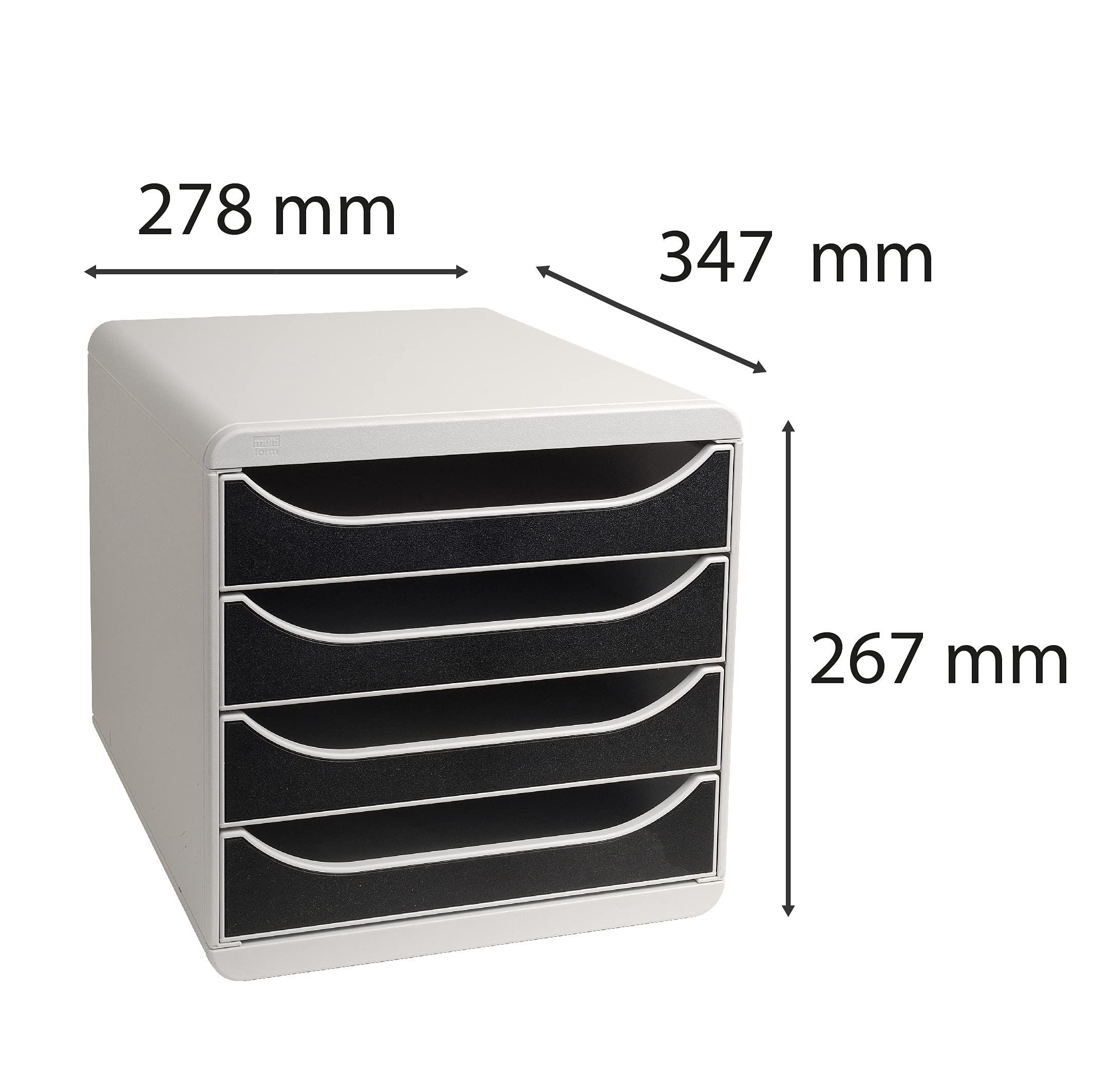 Exacompta 310014D - Módulo individual para documentos A4 + con 4 cajones, ultra-rígido y con stop de seguridad - 347x278x267 mm - BIG-BOX - Gris claro/negro