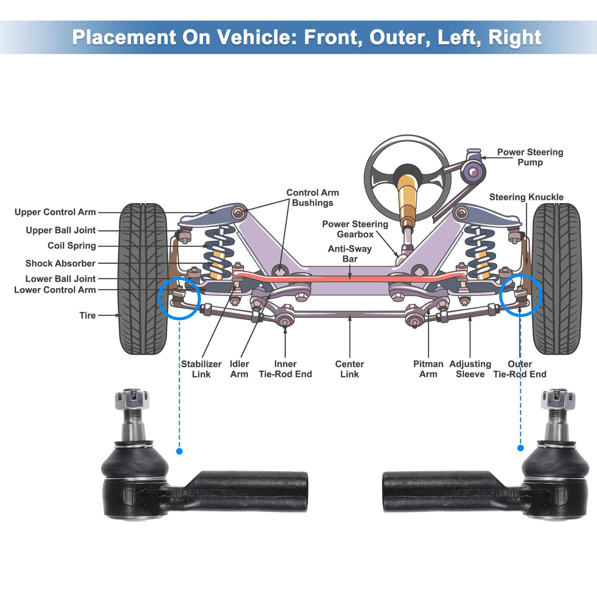 QUARKZMAN 2pcs Kit de Extremos de Barra de Acoplamiento Exterior Delantero para Suspensión y Dirección para Ford Escape 2005-2007 para Ford Escape 2009-2012 No. ES800846