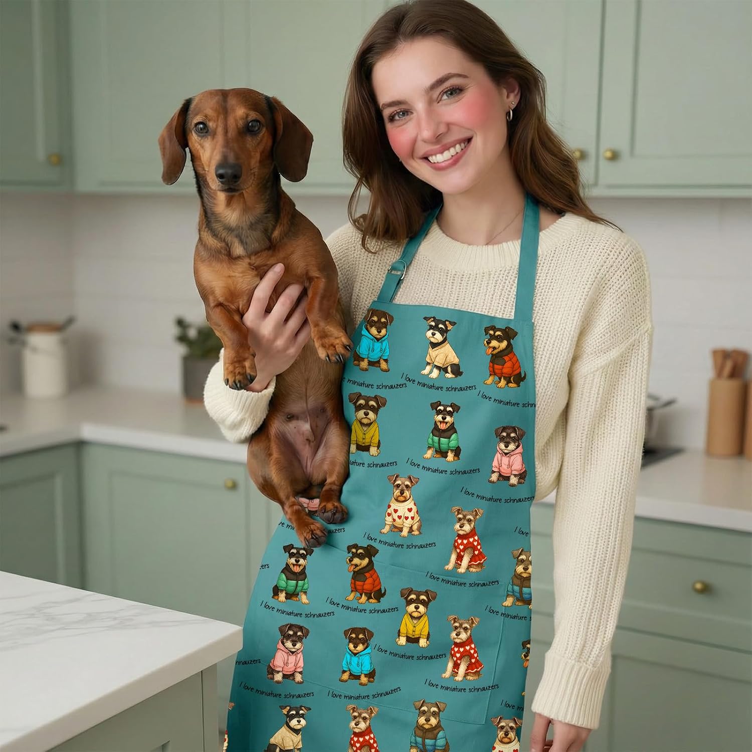 Miniature Schnauzer Aprons for Dog Lover, Adjustable Neck Strap Kitchen Chef Apron