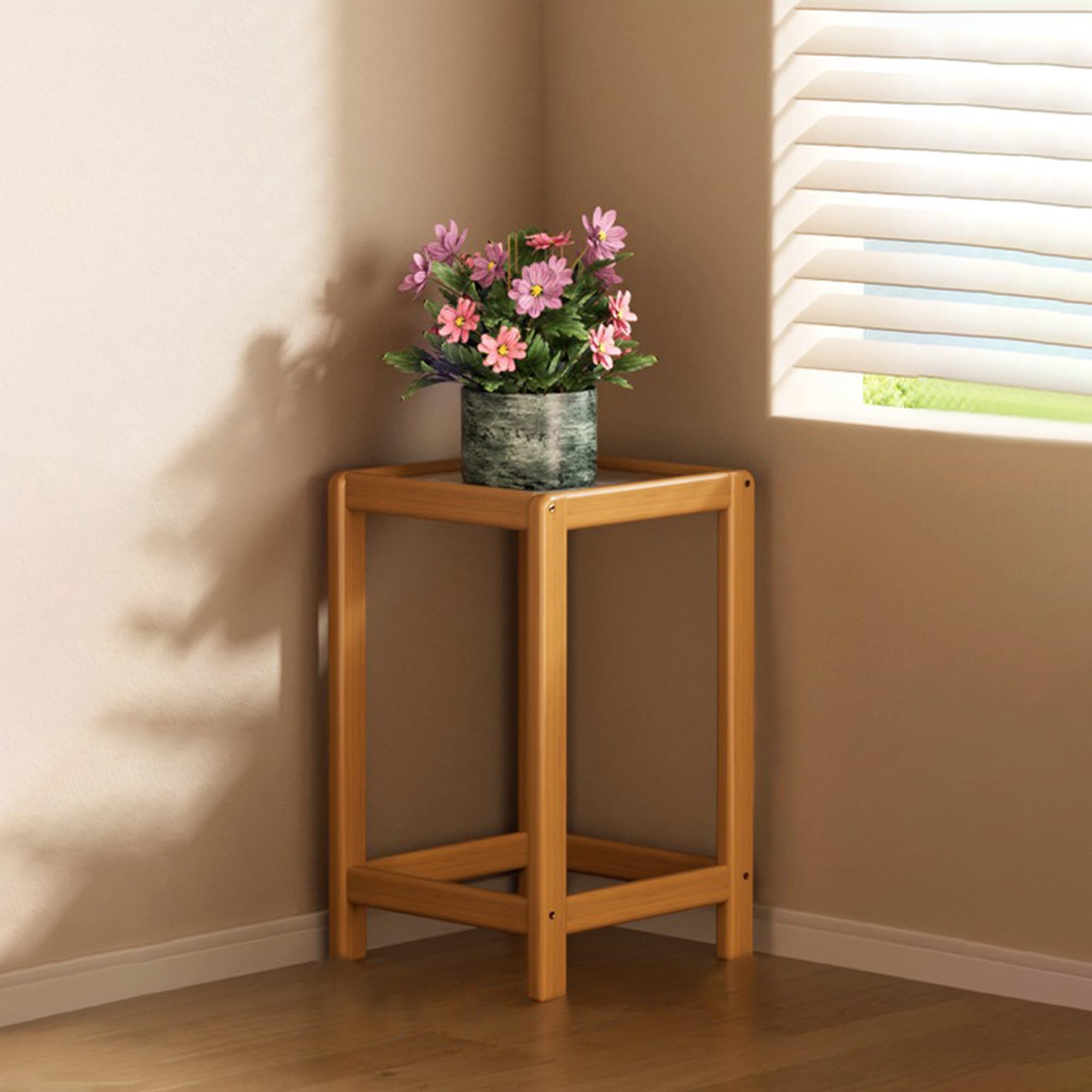 Soporte vertical cuadrado para plantas de interior, estante de bambú de 3 niveles para plantas de esquina, soporte para plantas de interior, estante de exhibición de macetas de flores para balcón