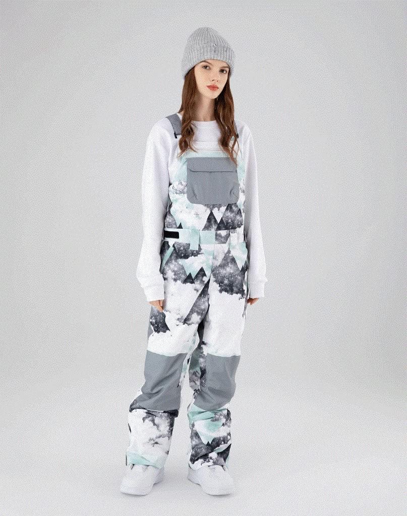 WOWULOVELY Women's Men's Windproof Ski Bib Insulated Snow Bib Overalls Winter Waterproof Snowboarding Pants with Pockets