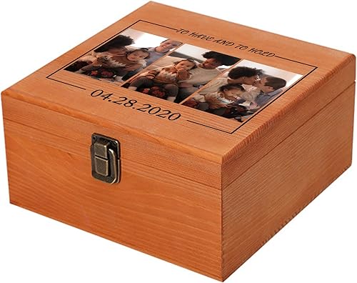 Miniatura 1 de Caja de recuerdos de madera personalizada, caja de memoria personalizada para bodas, aniversarios, regalos de compromiso para parejas, caja de