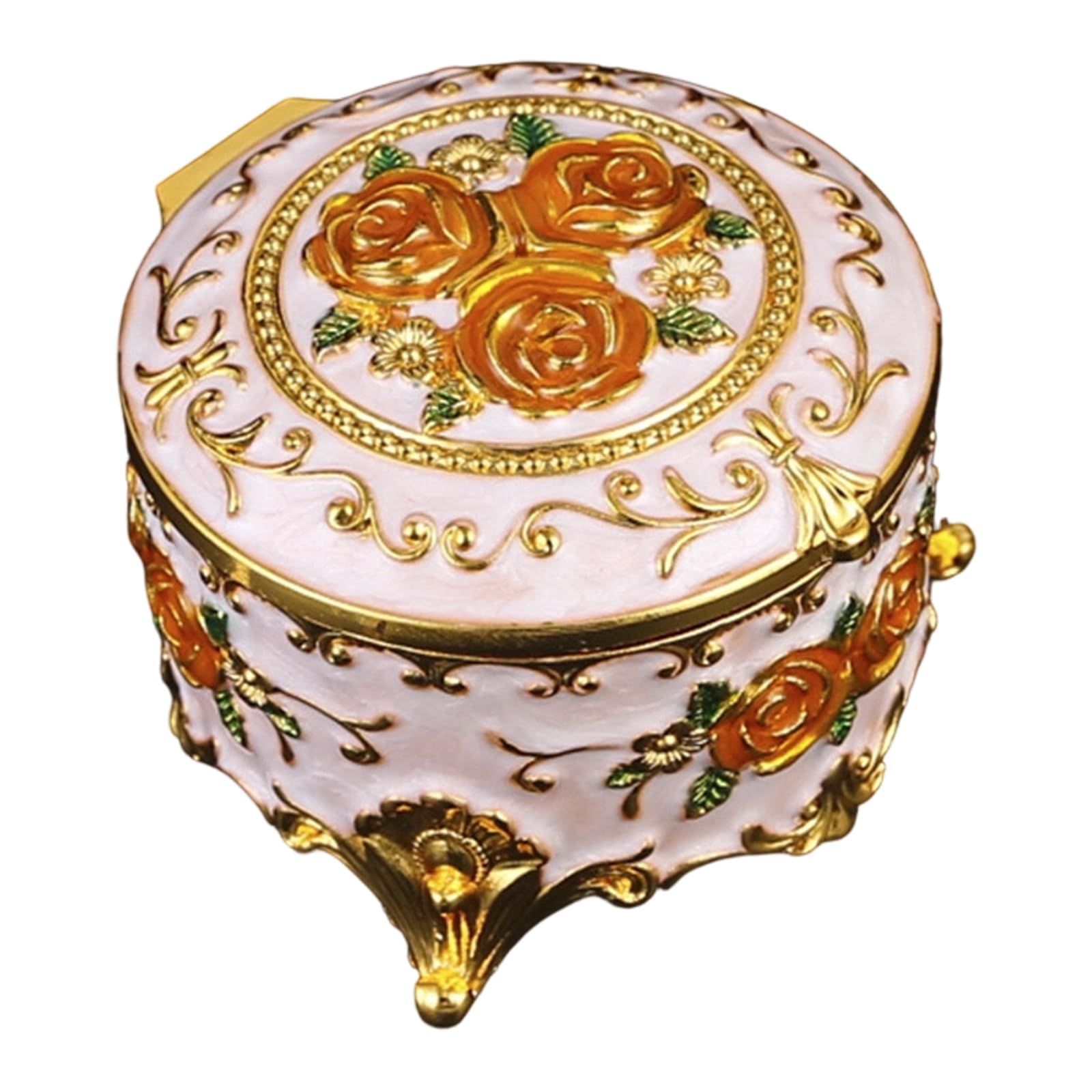 Msioytog Romance Vintage Enameled Jewelry Box Round Metal Container for Organizing Small Jewelry Items Rose Box