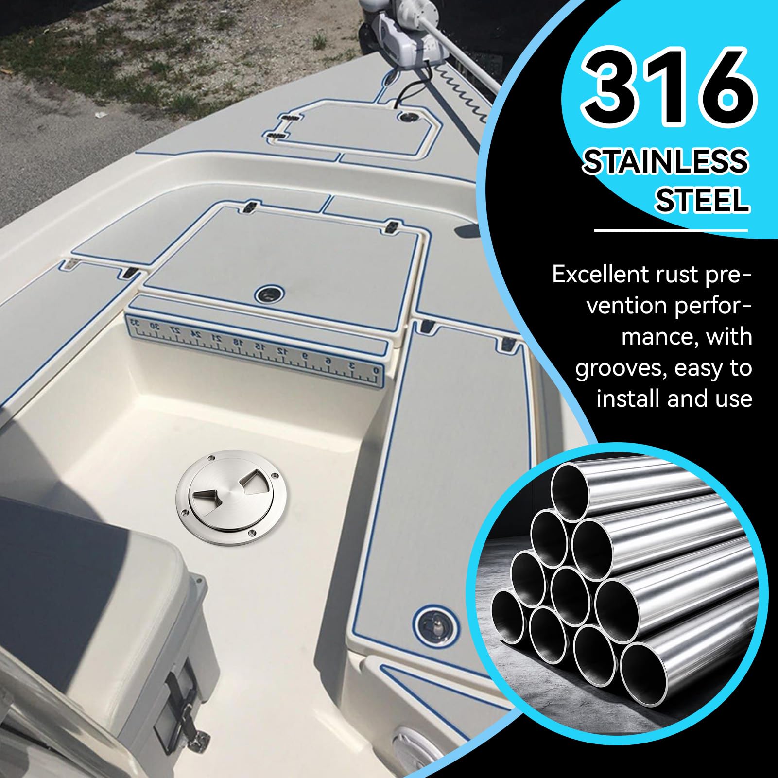 Edelstahlbootdeck rundes Teller, abnehmbares Boot runde Deckplatte Inspektion Luke Marine Access Hafenschlüsselabdeckung für Marine Boote Yacht