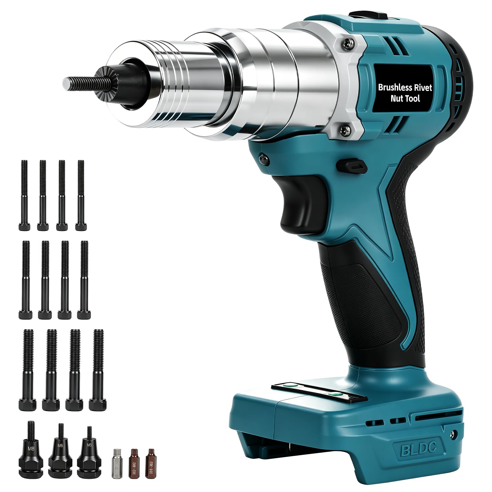 Remachadora Compatible con Makita 18V, Eléctrica Automática para Tuercas Remachables, Pistola Remachadora con Motor Brushless y Boquillas M5 M6 M8 (Sin Batería ni Cargador)