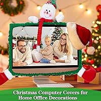 Vista 7 de Cubierta elástica para monitor de computadora de Navidad, decoración elástica de Navidad, borde de monitor de computadora de renos, cubierta