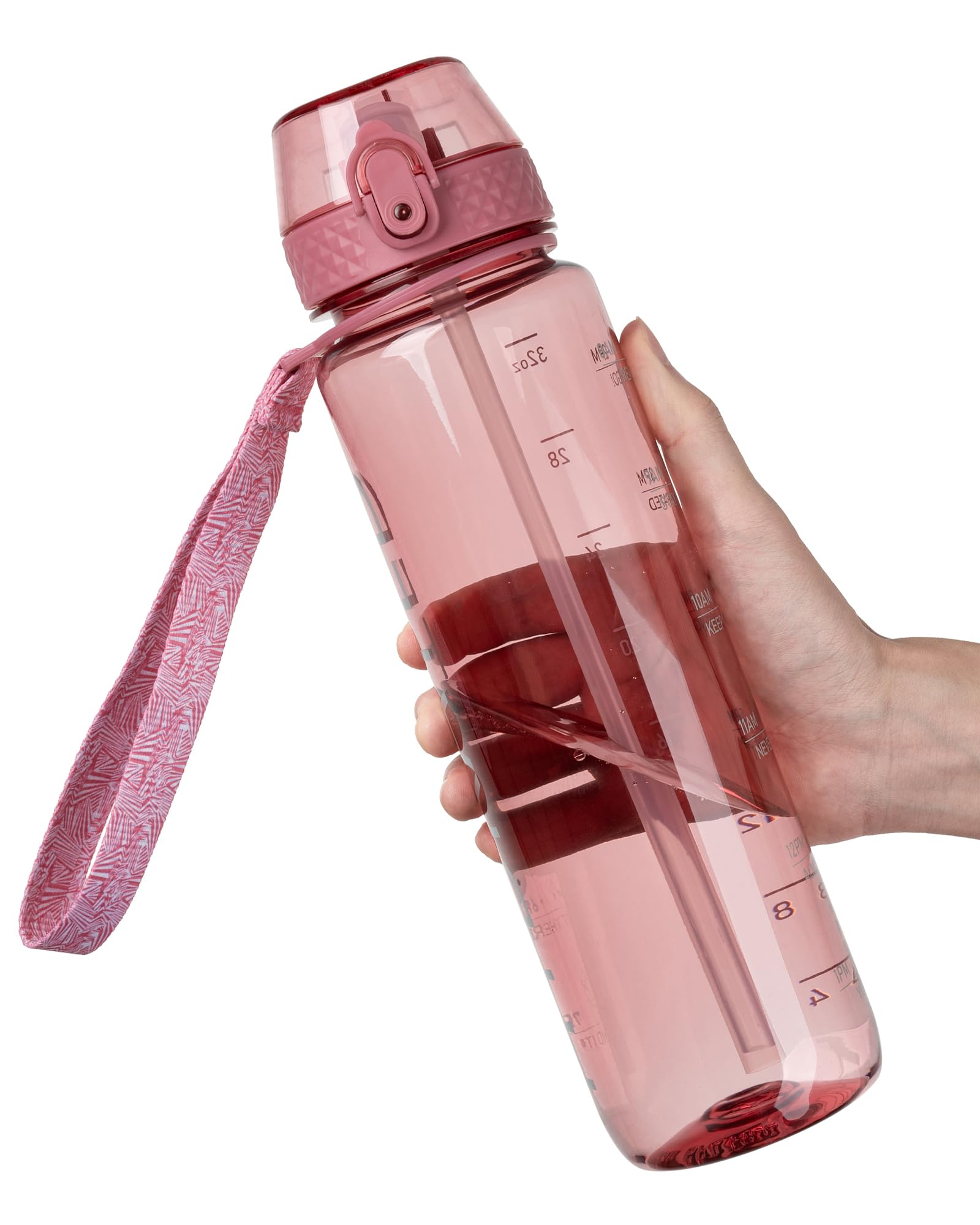 OLDLEY 1L Sports Water Bottle with Straw, Tritan 1 Litre Motivational Drink Bottle, BPA Free Leakproof Transparent Water Bottle with Time Marker for Cycling, School, Gym, Outdoor (Red) — image 1