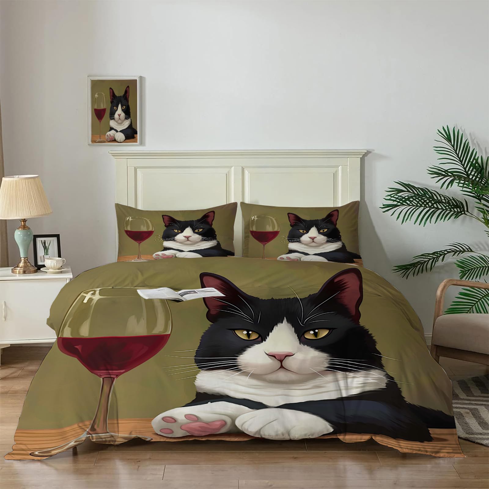 Linge de lit chat avec housse de couette 140x200 microfibre et taie d'oreiller 65x65