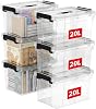 Cetomo 20L6 Storage Boxes, Carry Plastic Storage Box with Lids, Clear Organizing Container with Handle and Secure Latches, Nestable & Stackable Tote Box for Home Office, 20L-6 Pack, Transparent