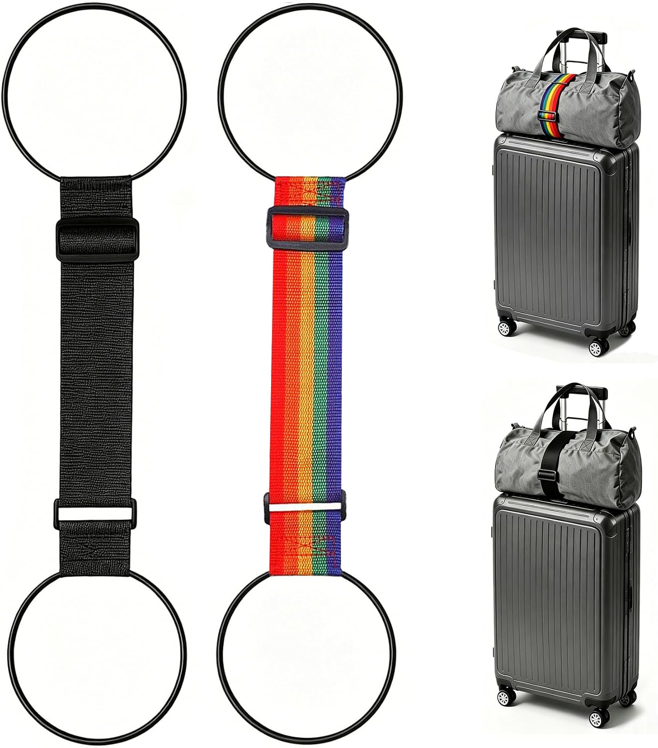 Luggage Straps for Suitcases, Extended Adjustable Luggage Connector Straps, Portable Luggage Attachment Strap, Elastic Loop, Handbag Backpack Fixing Belt for Suitcase Handle (1 Black) thumbnail