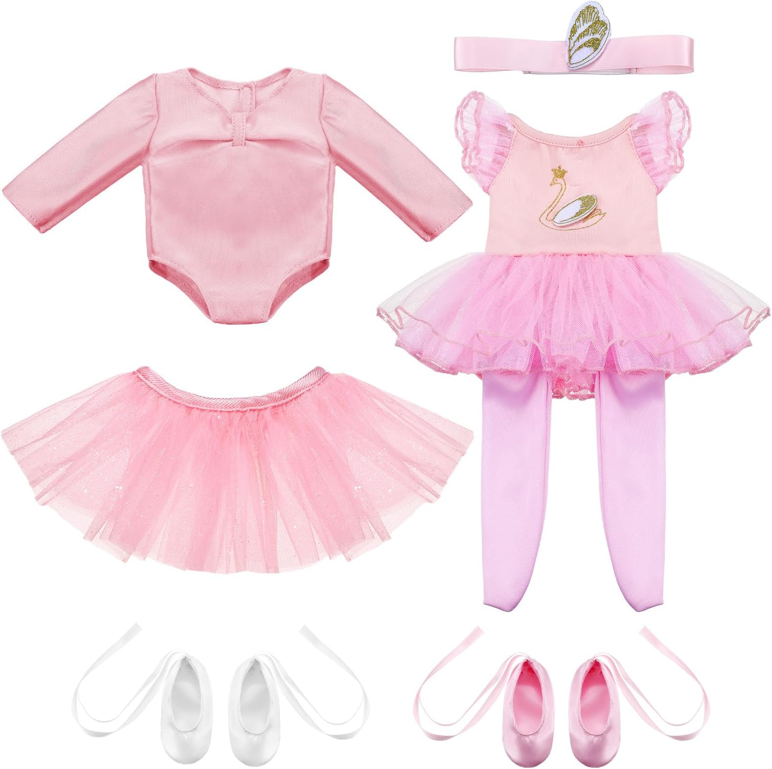 Kajaia 8 Pcs 18 Inch Doll Clothes and Accessories Doll Ballet Ballerina Outfits Include Dance Dress Dancing Shoes Hairband for 18 Inch Girl Dolls
