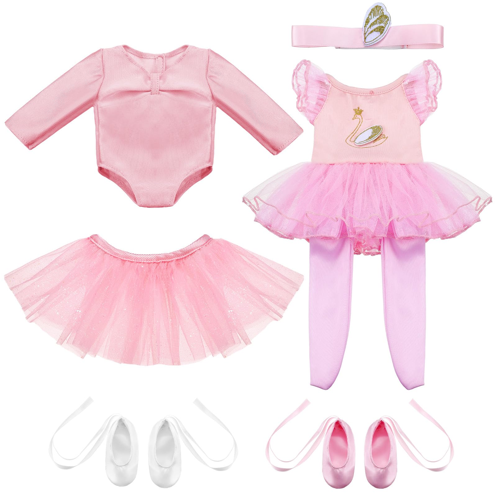 Kajaia 8 Pcs Doll Clothes 18 Inch Doll Clothes and Accessories Dress Flip Flops Hat Outfit Swimsuit Accessories for 18 Inch(Ballet)