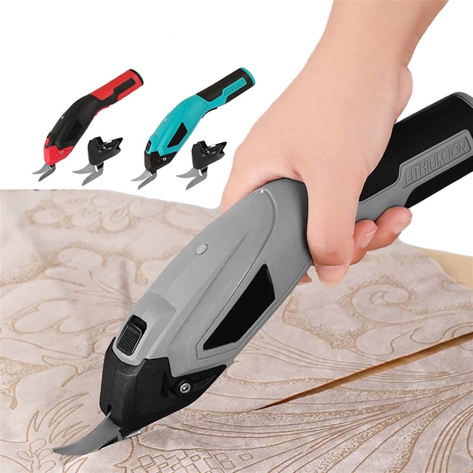 Tijeras eléctricas, Herramienta de Corte eléctrico, Costura de Tela inalámbrica, Tijeras de Mano for Tela, Papel, cartón, Carga USB(PTSS-001-GREY)