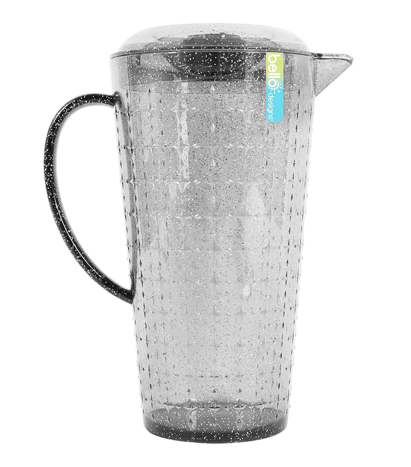 YöL 2x Pitcher Jug Lid Spout Reusable Plastic Glitter Grey Summer Party Picnic BBQ Camping 2L