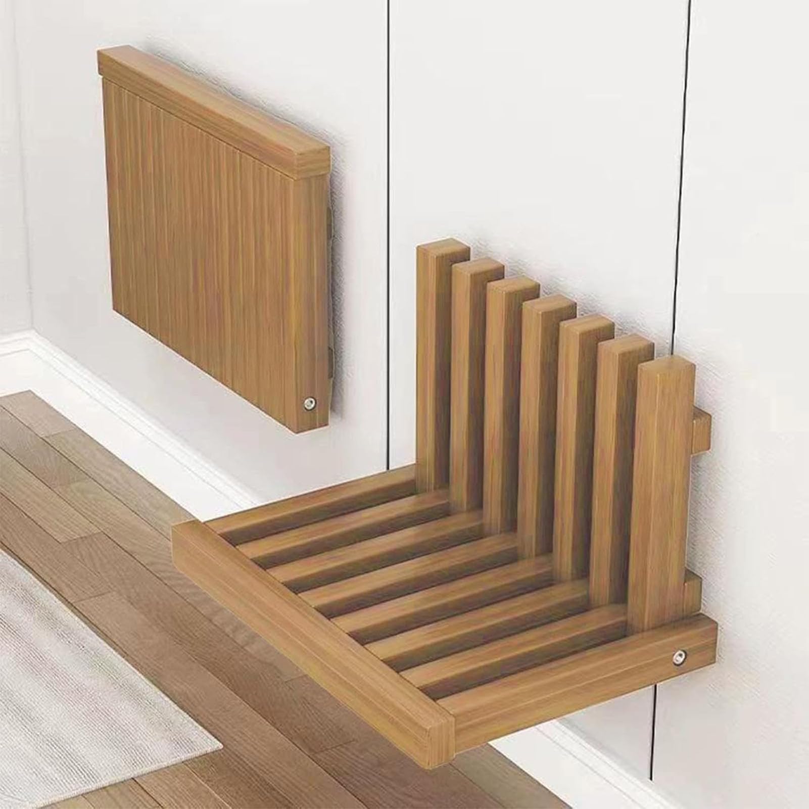 Panca per Doccia in Legno massello Pieghevole, Sedia da Parete per Facile Installazione e Alta capacità di carico,Giallo