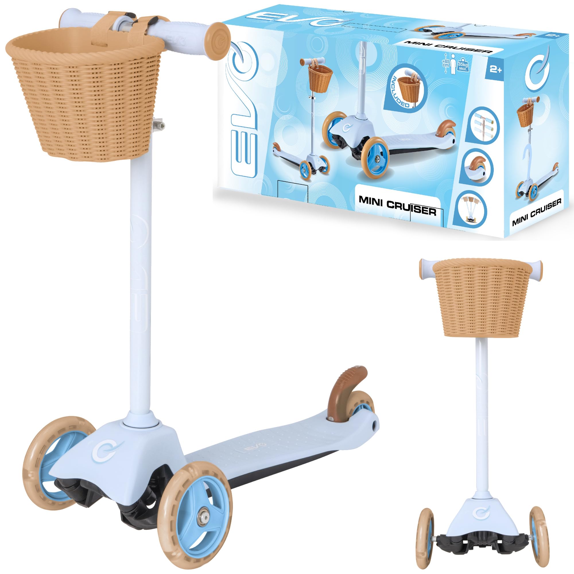 Evo Patinete Mini Cruiser con cesta, azul cielo