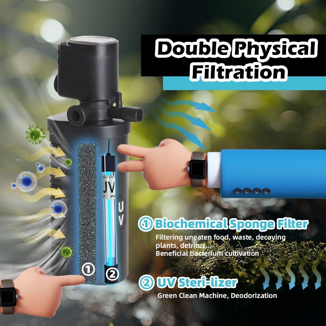 Condition photo showing As Is for coospider aquarium filter with 6w u-v light 158gph for 10-45 gallon tank | submersible fish tank filter with 8w water pump for green clean, turtle tank, oxygen supply, deodorization, water cycle jup-02s (for 10-45 gallon tank) powerful