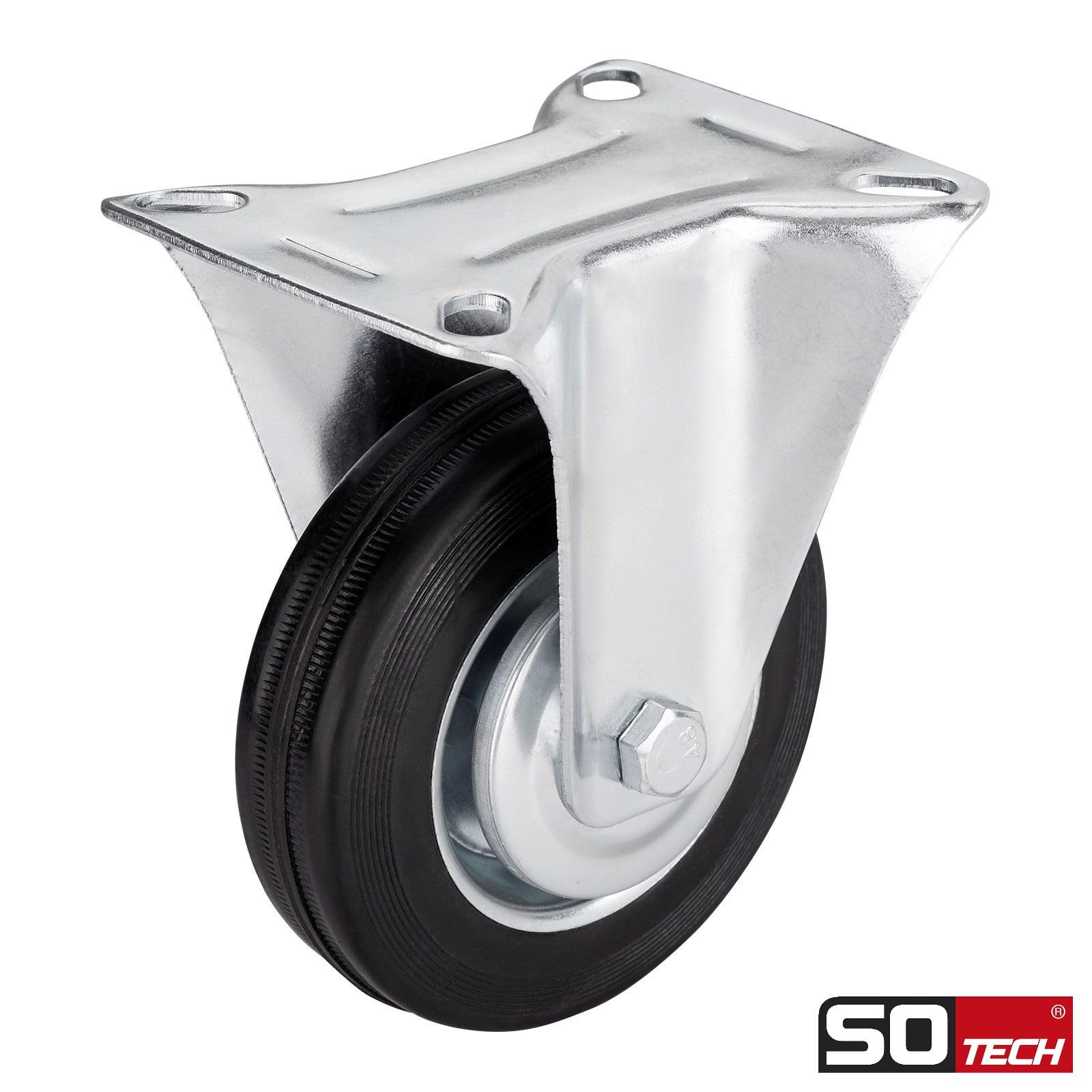 4er SET SOTECH Transportrollen RED Ø 200 mm Traglast bis 440 Kg | (2x Bockrollen, 2x Lenkrollen mit Bremse) Höhe 232 mm, Anschraubplatte 130 x 102 mm Transportlenkrolle