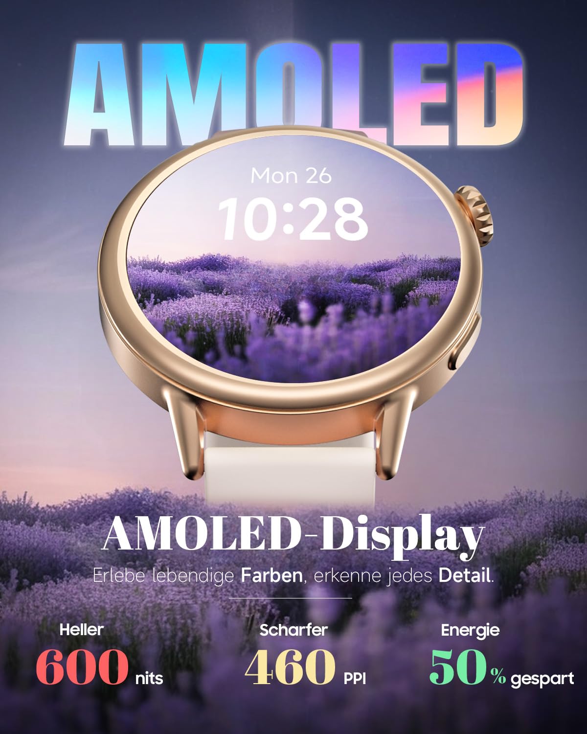 TOOBUR 37mm AMOLED Smartwatch Damen Klein, Schrittzähler Uhr Rund, Beige | Smart Watch Android und iOS Kompatibel, Fitness Uhr mit Herzfrequenz- und Kalorienmonitor, Sport Uhr