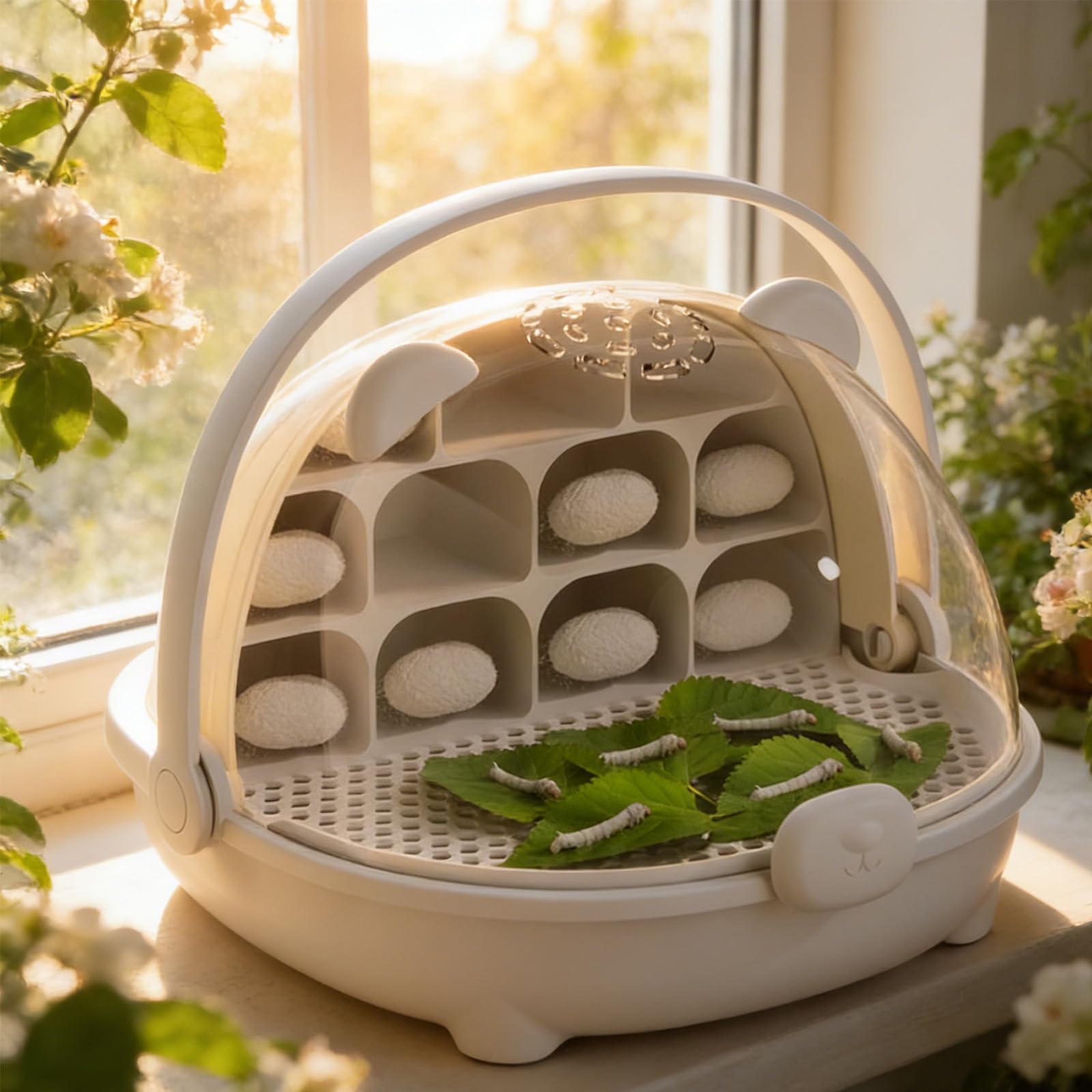 Caja De Crecimiento De Gusanos De Seda, Cápsula Espacial para La Cría De Gusanos De Seda, Jaula De Hábitat Animal,Caja De Alimentación con Asa, para Cría De Gusanos Y Pequeños Reptiles (B)