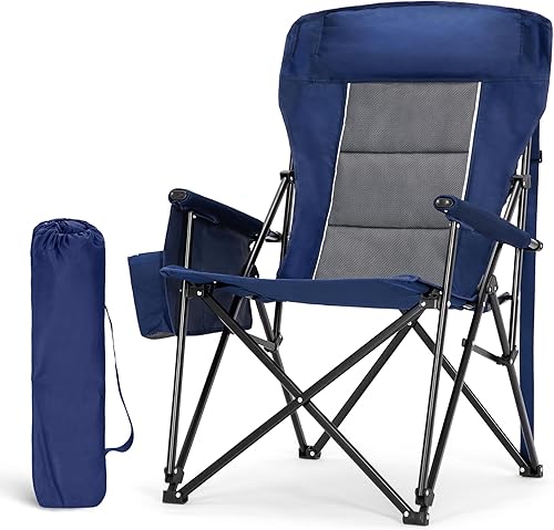 LET'S CAMP Sillas de campamento de gran tamaño de 29.52 pulgadas, respaldo alto, silla de césped resistente, soporta 500 libras, silla plegable Azul