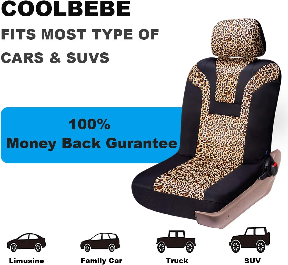 COOLBEBE Leopard Car Seat Covers - Cheetah Pattern Integrated Auto Seat Cover Car Protector Interior Accessories, Airbag Compatible, Universal Fits for Cars, SUV, Truck