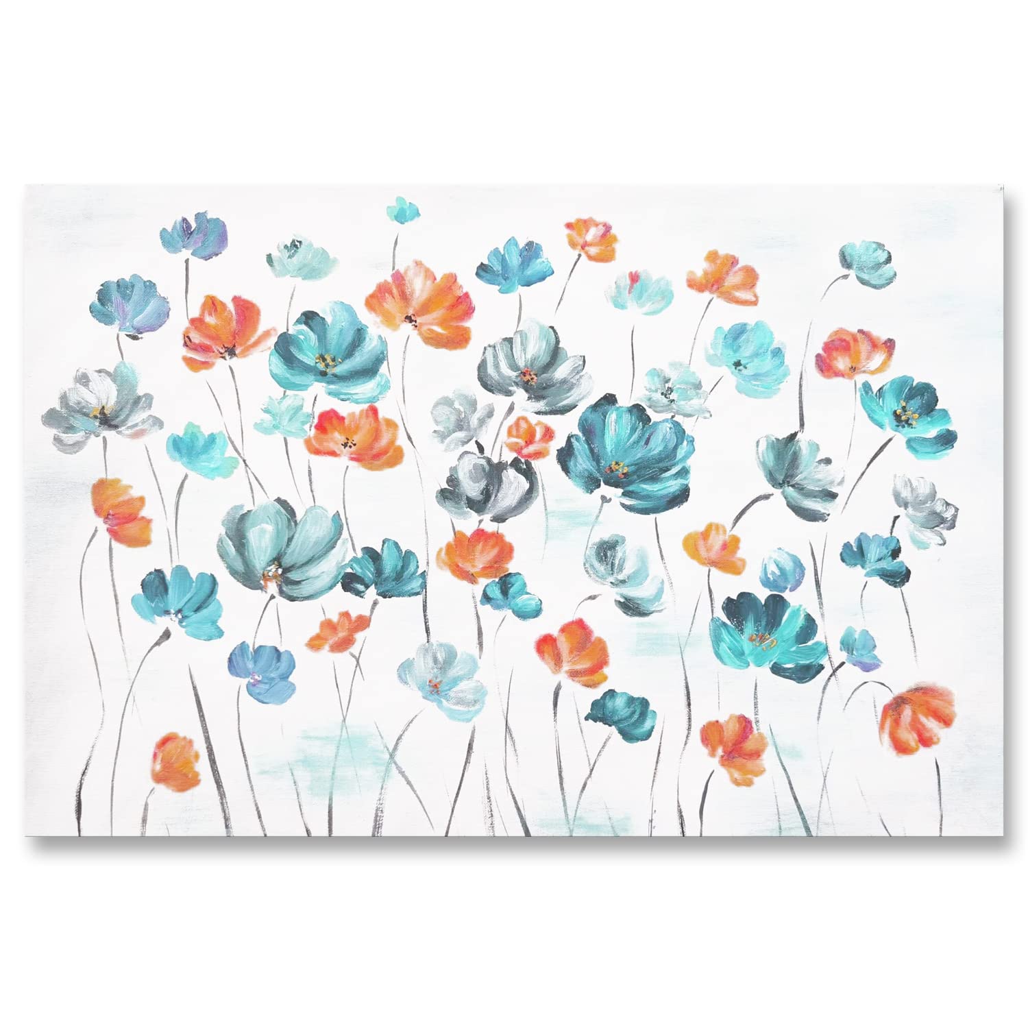Genius Decor Modern Flower Painting in White and Teal Orange Wall