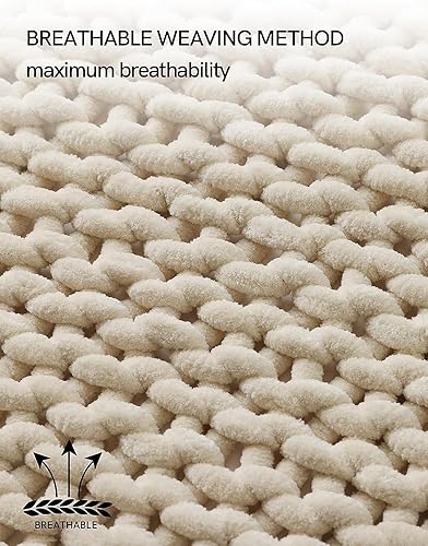 Miniatura 3 de YnM Manta gruesa, tejida a mano con hilo de felpilla, agradable al tacto, ventilada y transpirable, lavable a máquina, pieza de decoración del hogar