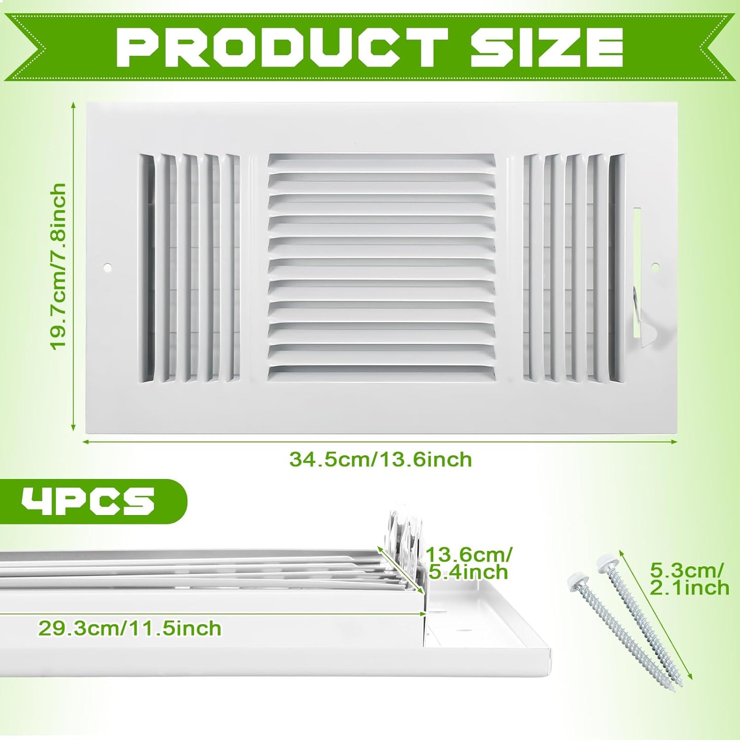 Wesiti 4 Pcs 12 x 6 Inch Vent Covers for Home Ceiling HVAC Sidewall Air Register 3 Way Vents Wall Register Solid Steel Manual Adjuster for Home Bathroom Toilet Office (White)