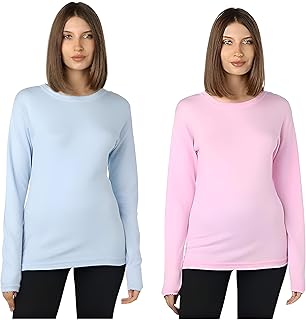 Dahab Womens Set Of 2 Pieces Long Sleeves Undershirt Round Neck Base Layer Top (pack of 2)