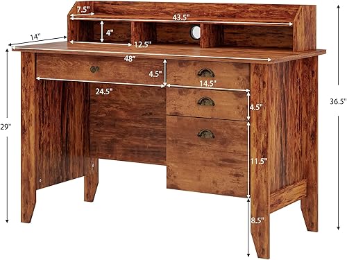 Miniatura 20 de Safeplus Escritorio para computadora de 48 pulgadas con 4 cajones de almacenamiento y mesa ejecutiva de madera para PC y portátil Blanco,Negro