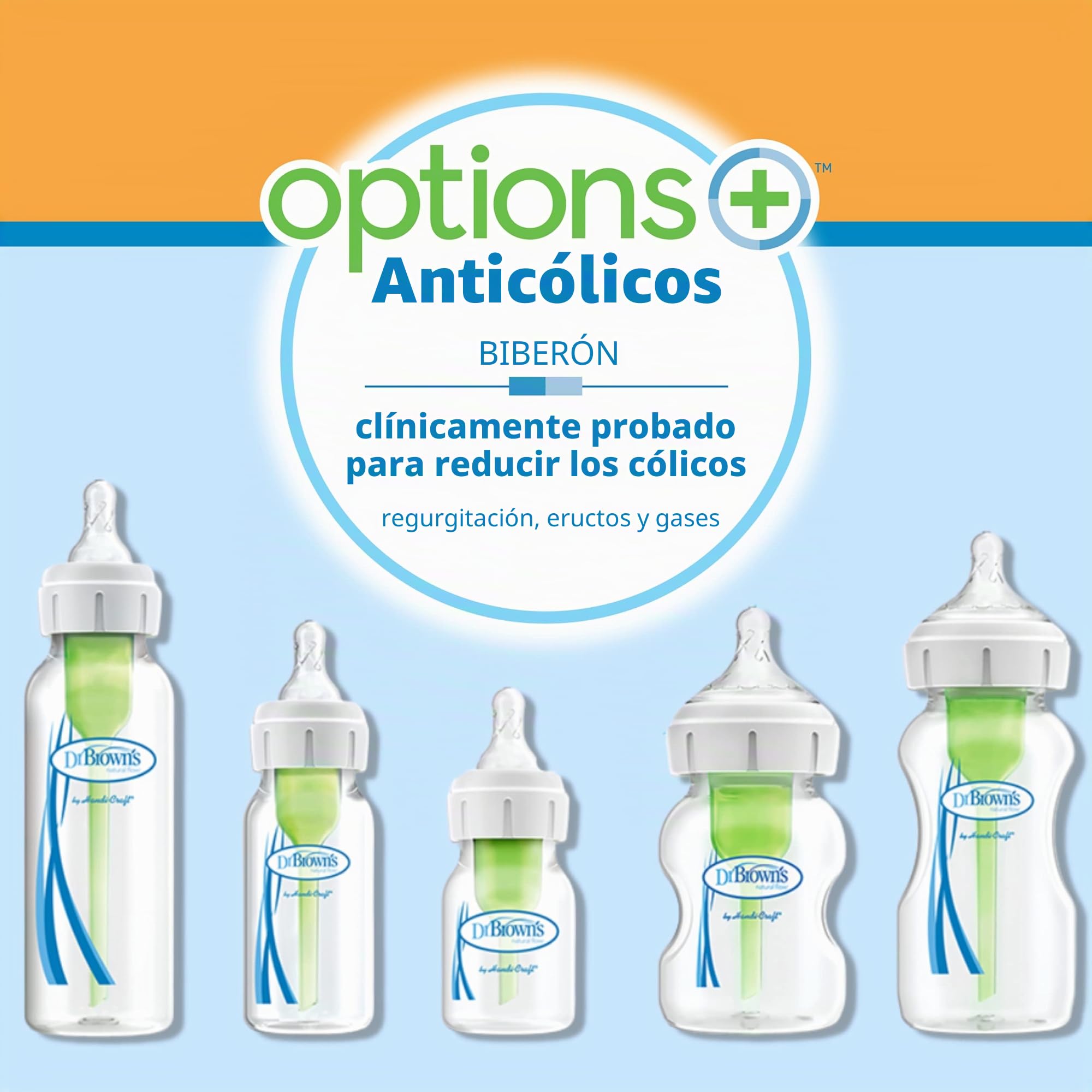 Dr Brown's Options+ Biberones anticólicos, paquete de 4, botellas de 270 ml