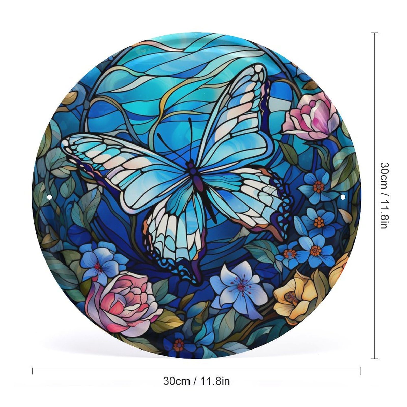 Amazon.co.jp: メタルサインウォールアート、蝶と花のブルーステンド 