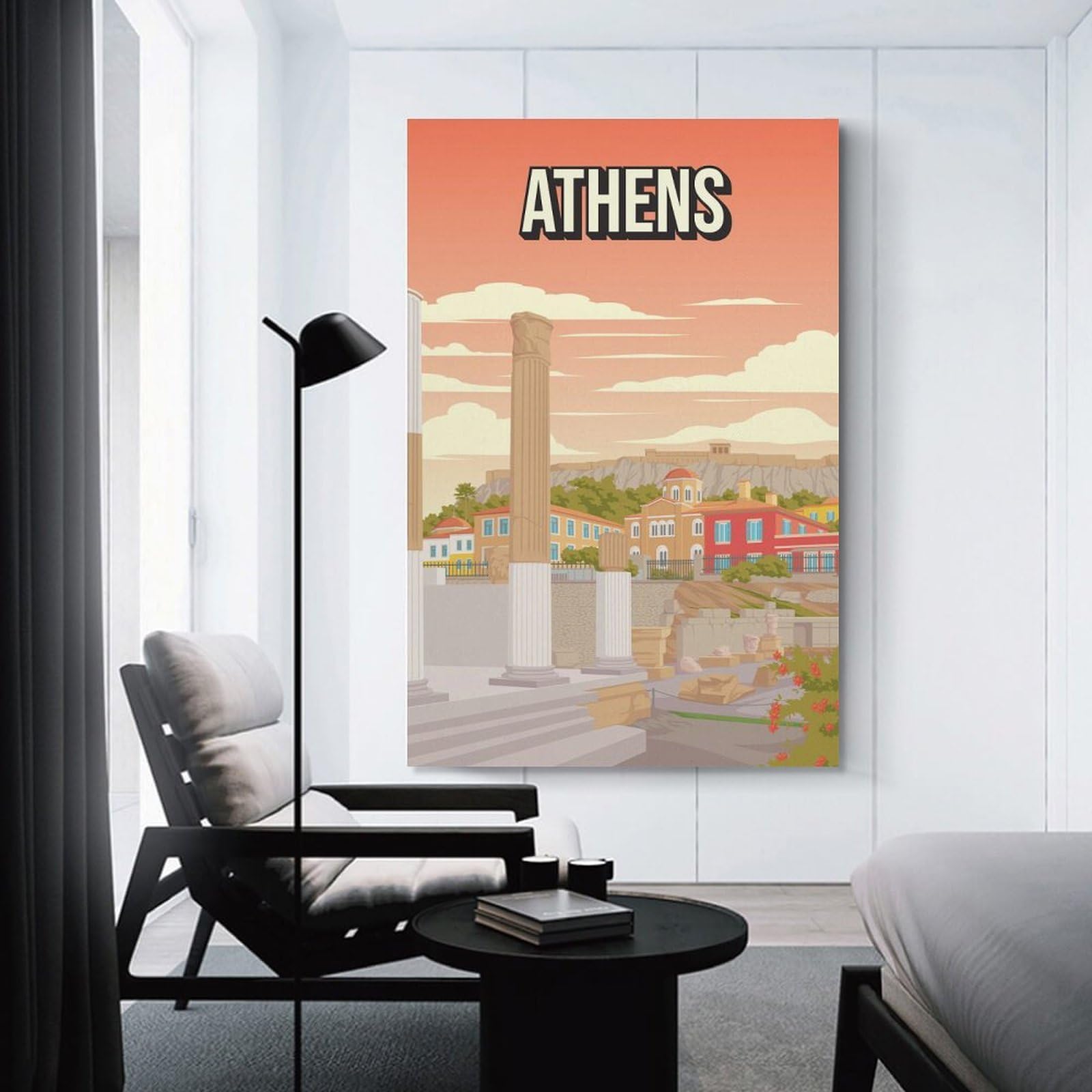 Junmoney Athens Greece Historic City Art Print Acropolis Travel Wall Decor Canvas Print, 20x30inch(50x75cm), for Small Homes, Bedrooms Or Open Spaces, Wall Decor with Flexible Room Appeal