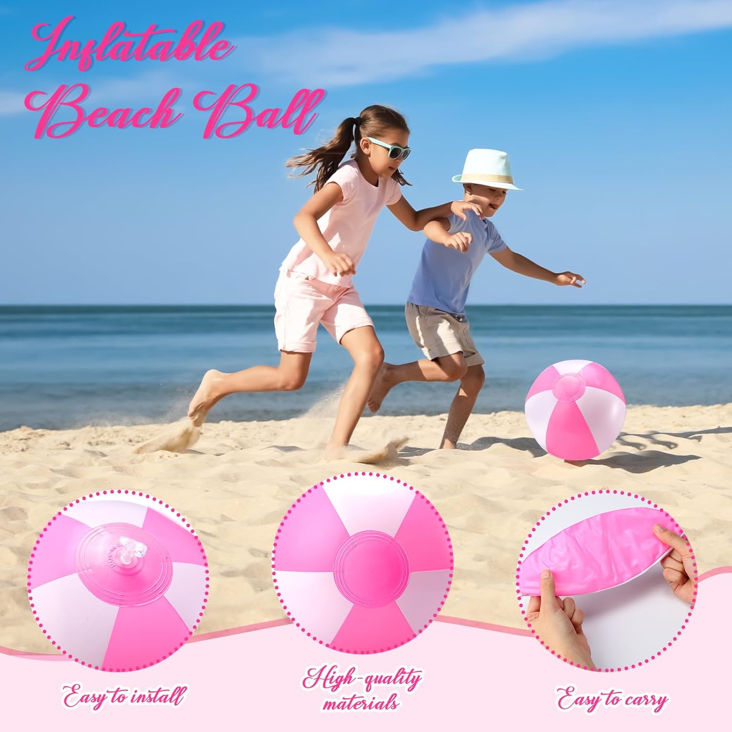 Lunmon 24 Pack 12 Inch Pink and White Inflatable Beach Balls Bulk PVC Beach Balls Blow up Water Games Toys for Kids Summer Swimming Pool Party Favors Hawaiian Tropical Theme Party Supplies