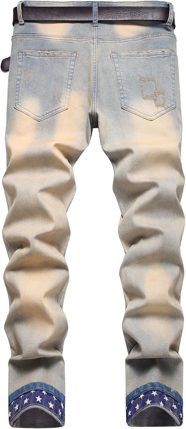 Baylvn Men's Designer Straight Slim Fit Patchwork Jeans Comfort Skinny Biker Denim Pants - Image 3