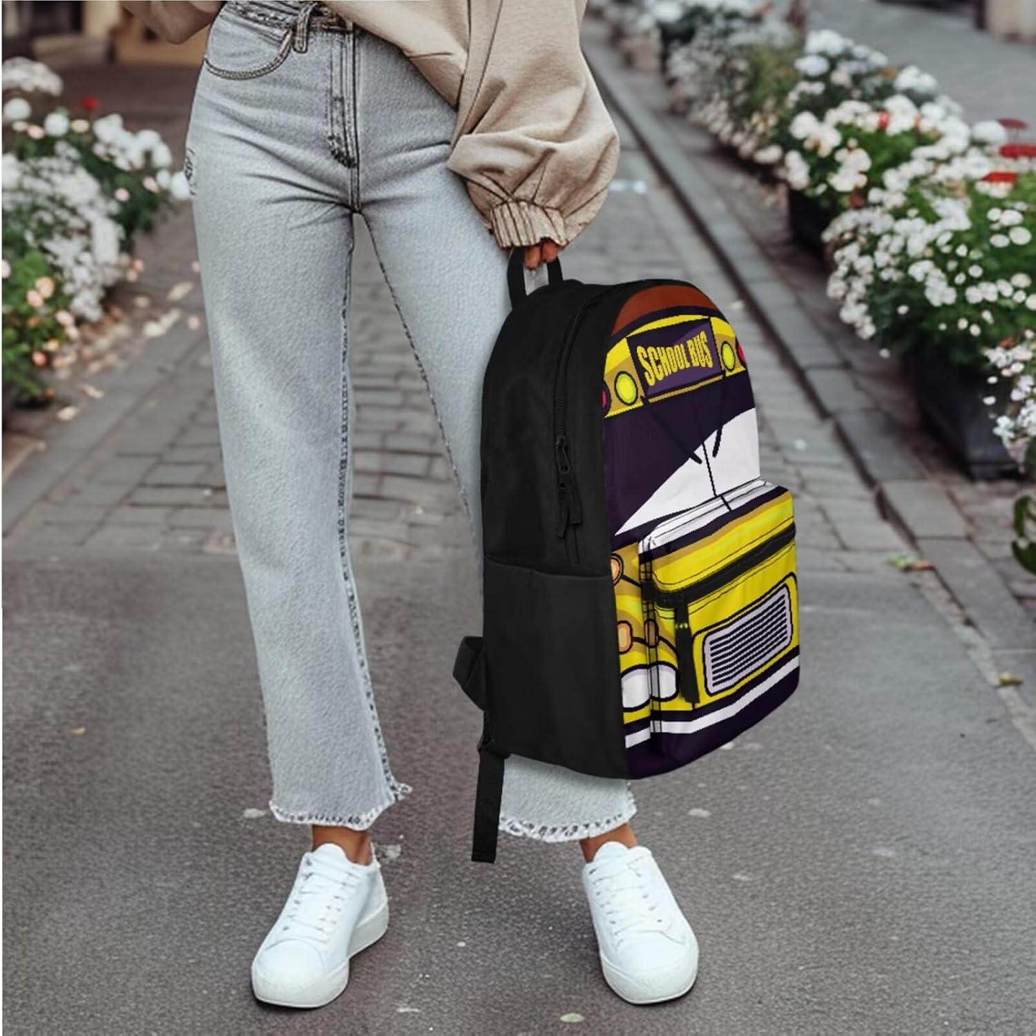 AFPANQZ Yellow School Bus Kids Backpack Set 3 in 1 Boys School Bag Large Capacity Bookbags Tablet Rucksack and Thermal Lunch Boxes Portable Pencil Case Back to School Supplies