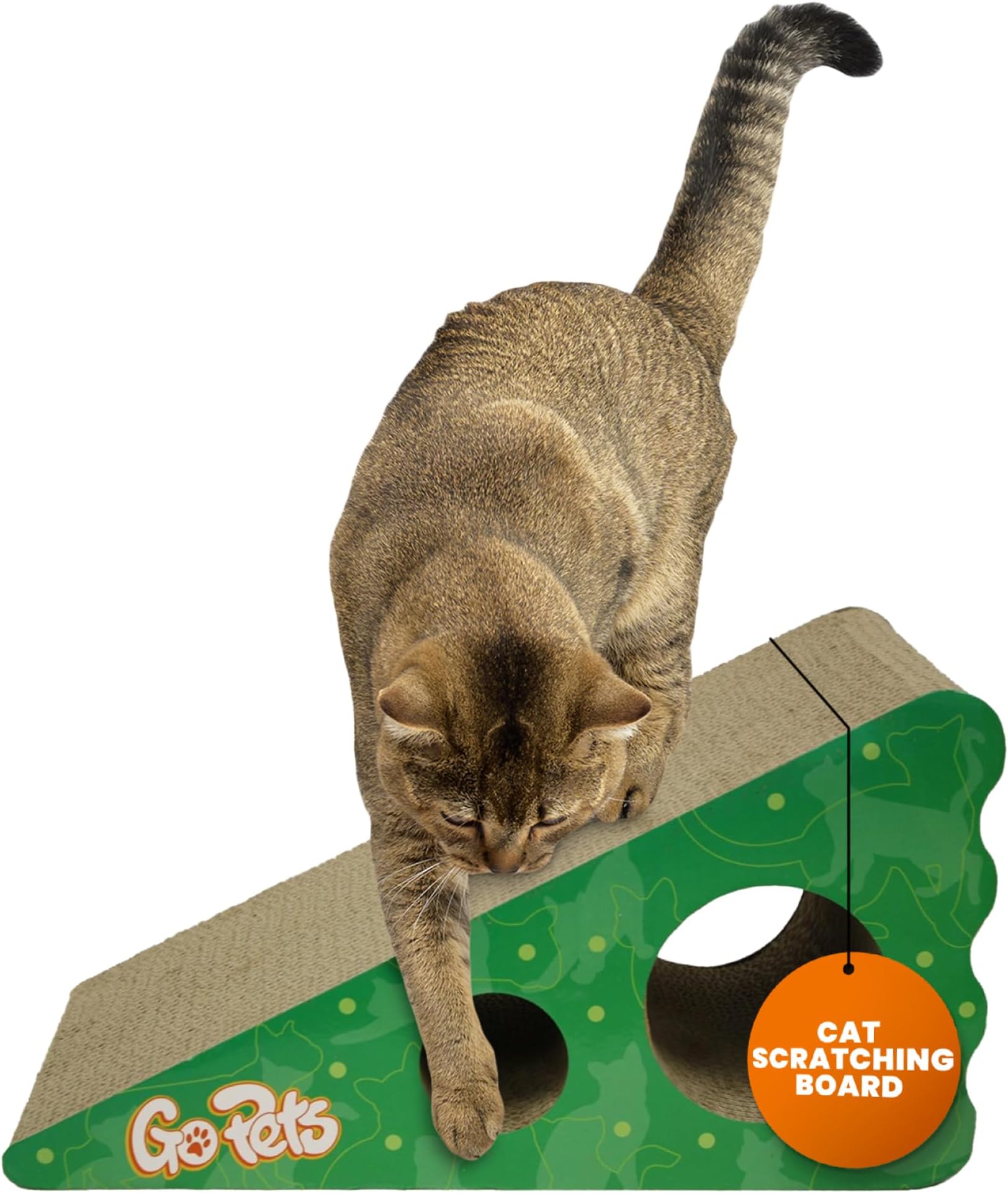GoPets Large Corrugated Cardboard Cat Scratcher with Ergonomic Design, Reversible & Durable Scratching Post Lasts 2X Longer, Interactive Cat Toy & Catnip for Endless Play - Wedge Shaped Style