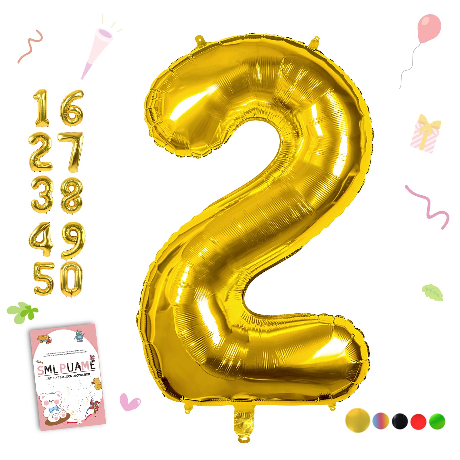 Smlpuame 40 inch Number Balloon 0-9 Gold Large Number 2 Balloons,Digital Balloons for Birthday Party Celebration Decorations Supplies, Helium Foil Number Balloons for Wedding Anniversary